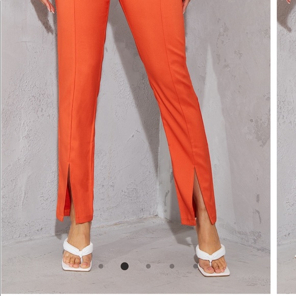 Orange High Waisted Straight Leg Split Hem Pants - Picture 2 of 6